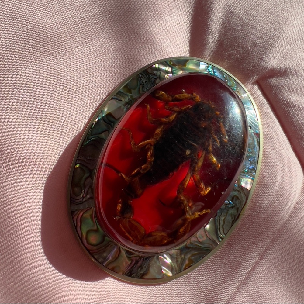 Red and Abalone Scorpion Belt buckle